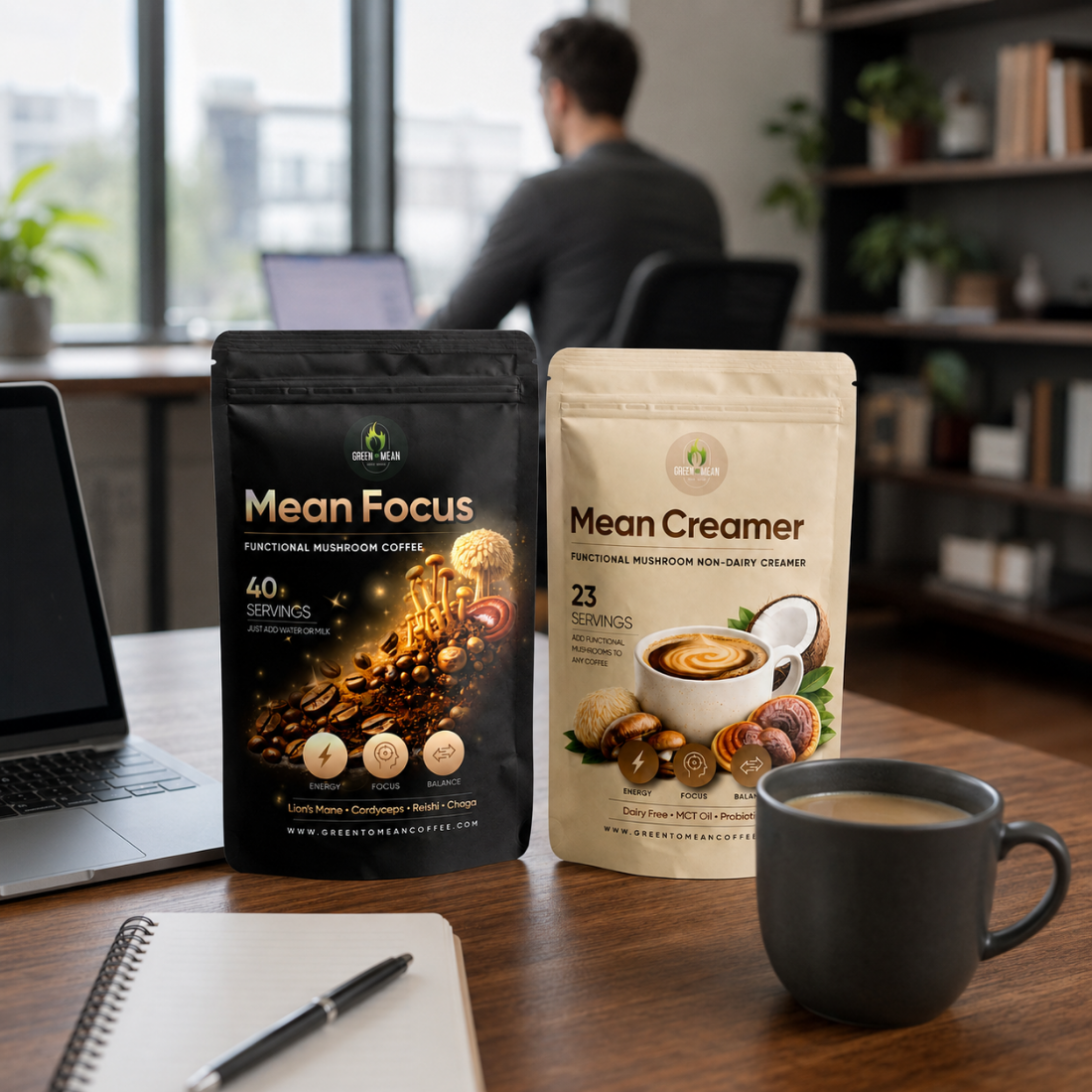 Mean Focus + Mean Creamer Mushroom Coffee Bundle | Green To Mean Coffee