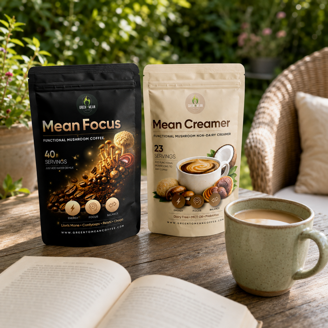 Mean Focus + Mean Creamer Mushroom Coffee Bundle | Green To Mean Coffee