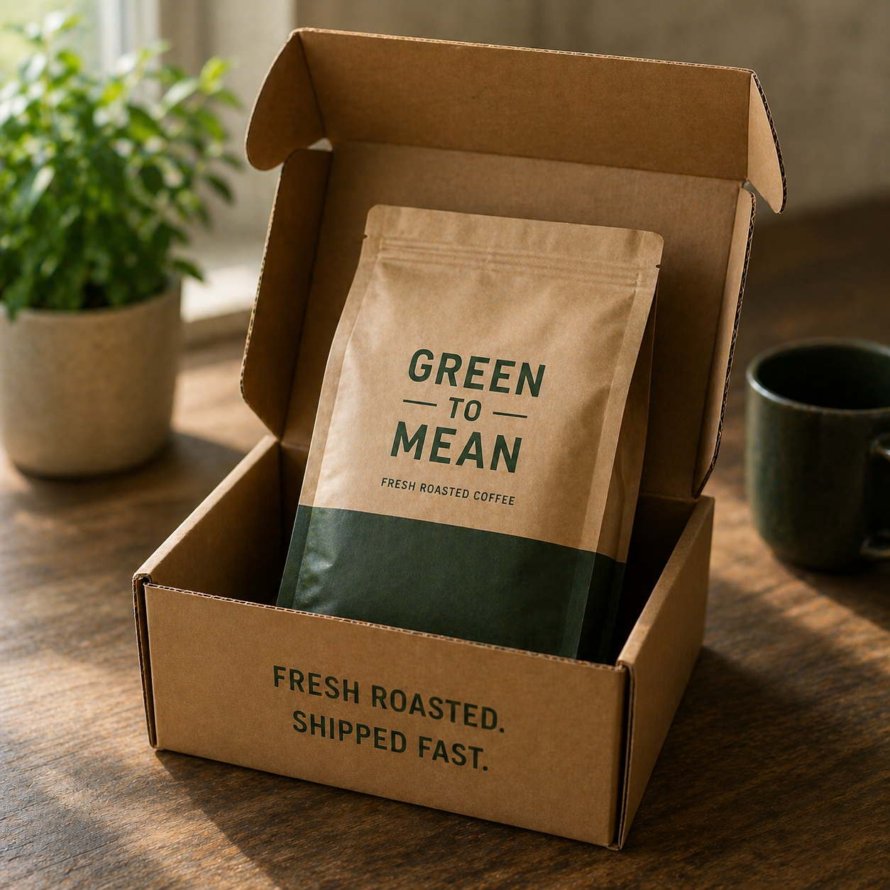 Green To mean coffee ships fast