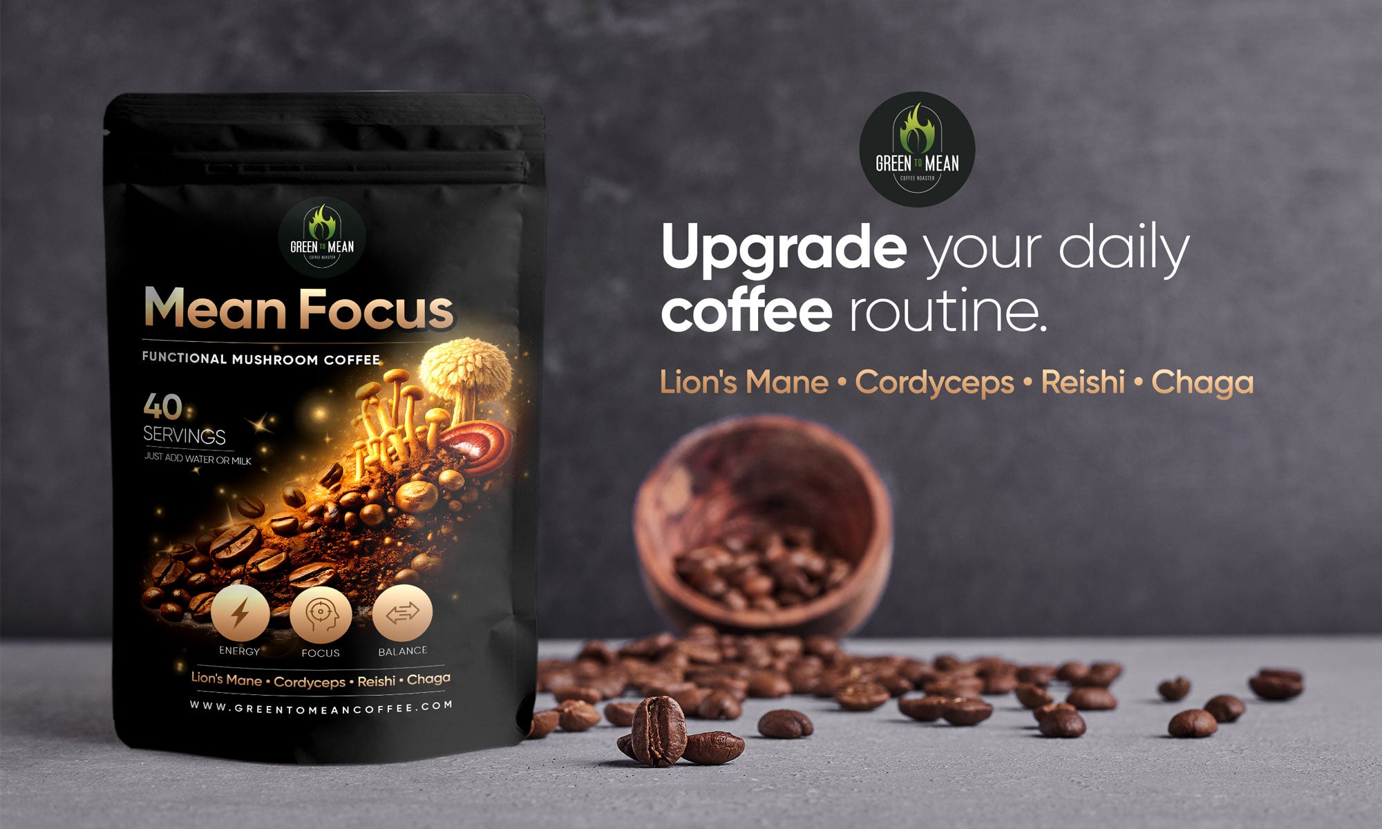 Mean Focus Functional Mushroom Coffee - Green To Mean Coffee